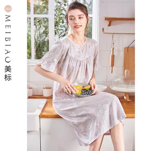3楼 美标复古贡缎植物印花温柔典雅纯棉睡裙89113 商品图4