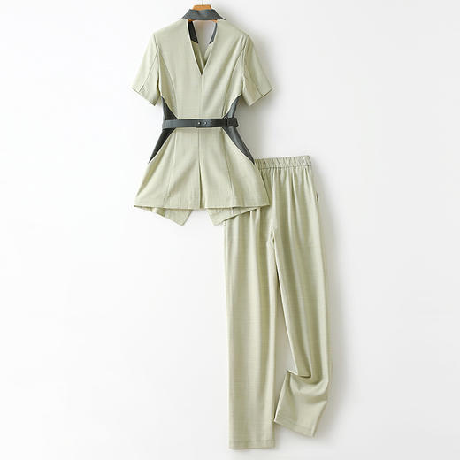 HCG-H5052新款时尚气质翻领短袖露背西装外套九分裤职业两件套 商品图4