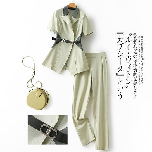 HCG-H5052新款时尚气质翻领短袖露背西装外套九分裤职业两件套 商品图0