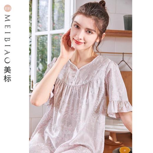 3楼 美标复古贡缎植物印花温柔典雅纯棉睡裙89113 商品图2