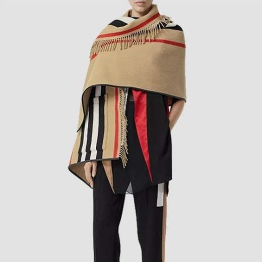 BURBERRY 巴宝莉 中性标志性条纹羊毛混纺提花披肩 8019415 A7026 商品图3