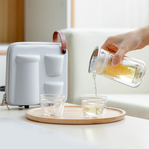 哲品 便携旅行茶具套装耐热玻璃红茶泡茶器 月影简装一壶两杯整套 商品图3