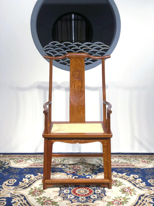 红桥红  家具严选  缅甸花梨（大果紫檀）【藤面 上博四出头官帽椅 】 商品图0