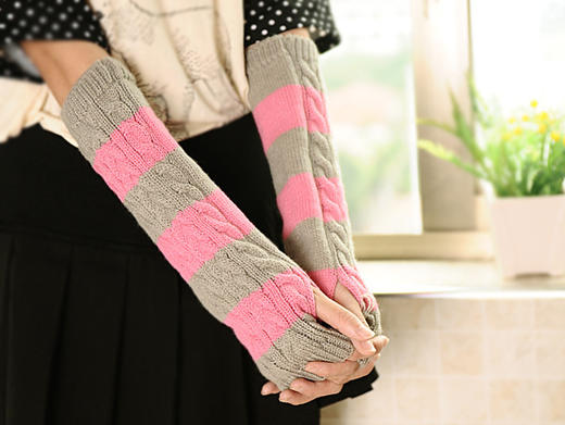 【服饰鞋包】女冬季韩版针织保暖长款手套 彩条纹臂套 商品图2