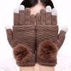 【手套】秋冬女士毛线手套触屏手套 加绒保暖手套 多功能三用毛球分指手套 商品缩略图5