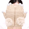 【手套】秋冬女士毛线手套触屏手套 加绒保暖手套 多功能三用毛球分指手套 商品缩略图6