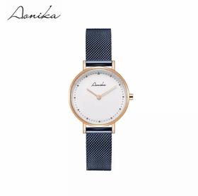 1F【奥尼卡】AONIKA玫瑰金蓝色精钢表带镶钻女士手表AL1.28.4.7.5.00