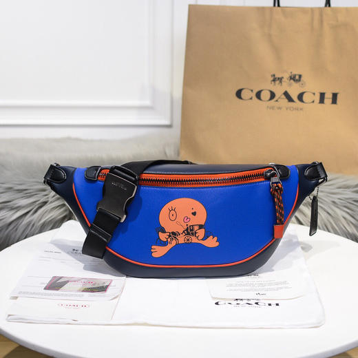 夏日特惠💰550 COACH/蔻驰男士新款开心马车图案混合蓝色RIVINGTON腰包4592 商品图0