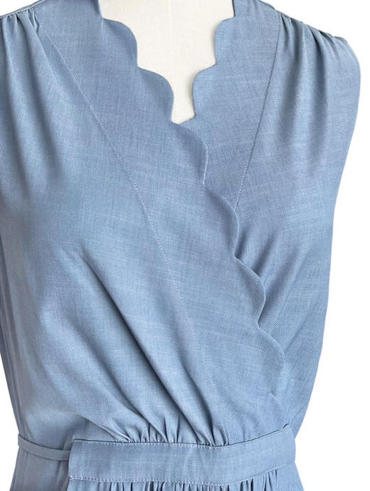 TYNVIE 波浪纹领口大插袋无袖连衣裙-牛仔蓝 商品图4