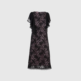 赫本风珠链荷叶袖蕾丝连衣裙