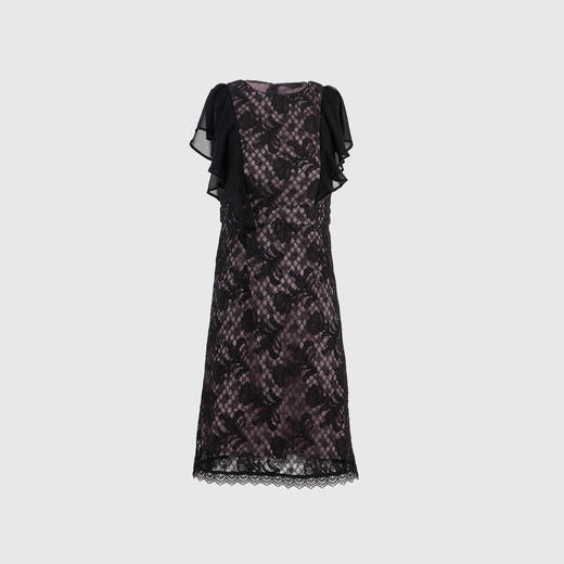 赫本风珠链荷叶袖蕾丝连衣裙 商品图0