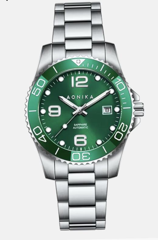 1F【奥尼卡】(AONIKA)英国品牌经典时尚机械防水男士女士陶瓷圈腕表 钢壳绿面 AK41148 商品图1