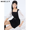 NEELLY纳俪连衣裙女方领泡泡袖中长款裙子闪钻高腰带设计简约通勤N21072Y01061 商品缩略图0