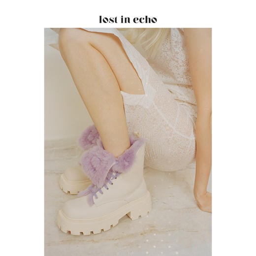 lost in echo 原创设计师品牌 方头皮毛一体绑带面毛双色雪地靴 商品图4