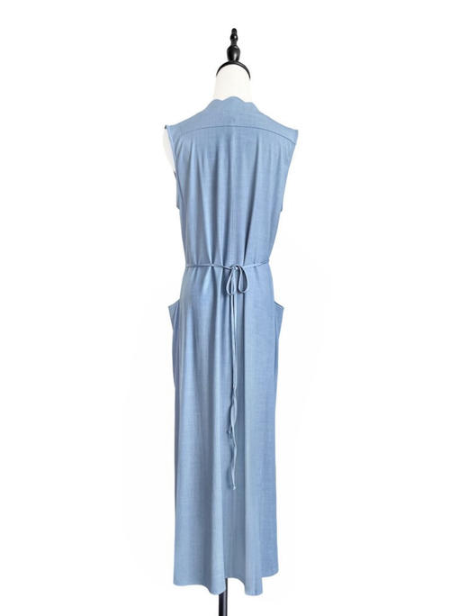 TYNVIE 波浪纹领口大插袋无袖连衣裙-牛仔蓝 商品图3