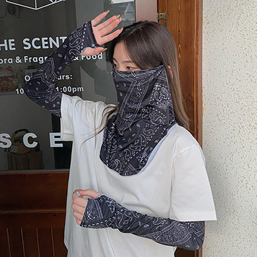 女款防晒脸罩面罩面纱遮脸挂耳女薄款脸罩+手臂防晒罩 商品图1