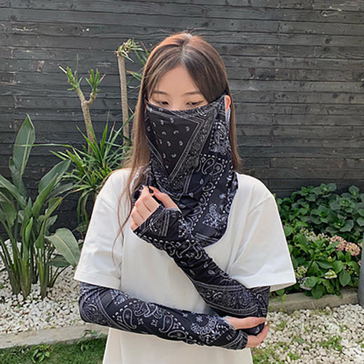 女款防晒脸罩面罩面纱遮脸挂耳女薄款脸罩+手臂防晒罩 商品图2