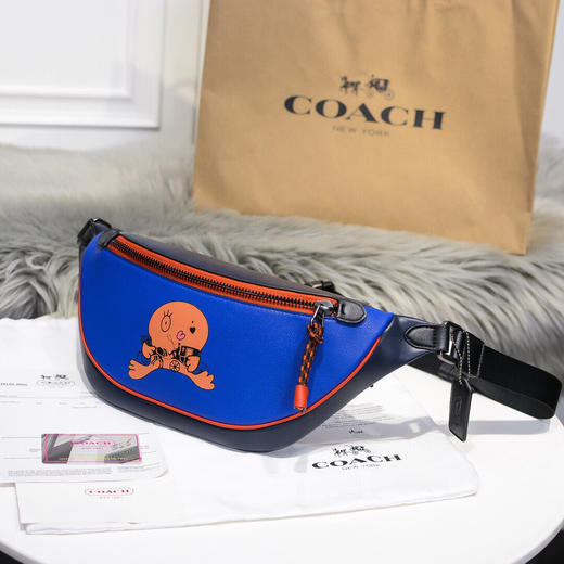 夏日特惠💰550 COACH/蔻驰男士新款开心马车图案混合蓝色RIVINGTON腰包4592 商品图1