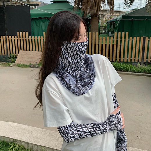 女款防晒脸罩面罩面纱遮脸挂耳女薄款脸罩+手臂防晒罩 商品图4