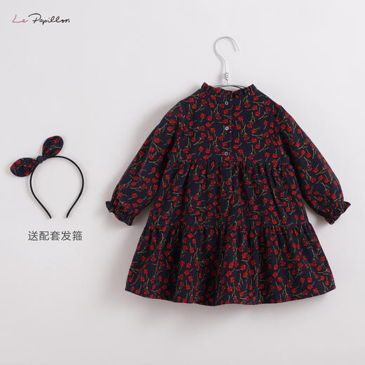 【马克珍妮 法式系列】新款秋装 女童红花纯棉连衣裙213160 商品图1