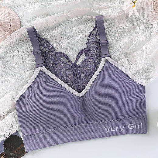 【夏日美背杀】加肥版蝴蝶刺绣性感无钢圈吊带式裹胸聚拢瑜伽运动背心女内衣 商品图10