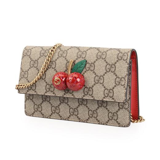 Gucci 古驰 GG Supreme帆布樱桃迷你链条手袋 单肩斜挎包 481291 K9GXT 商品图4