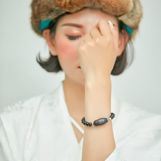 药师佛黑玛瑙手串 健康平安长寿 紫光檀镶嵌种子字  925银配件 西藏祝福礼物 商品图1