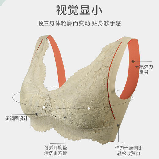 熳洁儿 无痕蕾丝内衣女薄款大胸显小全罩杯无钢圈文胸美背胸罩21261557 商品图2