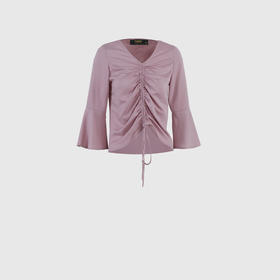 喇叭袖系带收腰衬衫上衣