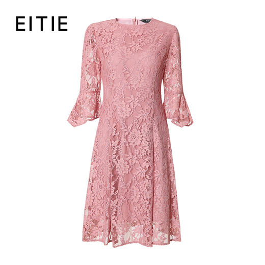 EITIE爱特爱新款优雅气质镂空蕾丝收腰A字喇叭袖连衣裙女A2007411 商品图10