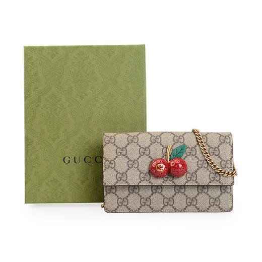 Gucci 古驰 GG Supreme帆布樱桃迷你链条手袋 单肩斜挎包 481291 K9GXT 商品图3
