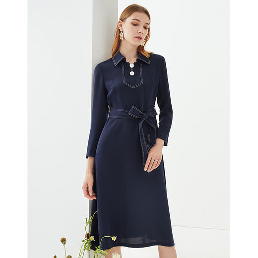 EITIE爱特爱秋季新款时尚翻领气质收腰显瘦A字通勤百搭连衣裙C2107850 商品图2