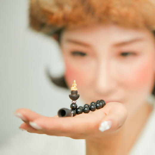 药师佛黑玛瑙手串 健康平安长寿 紫光檀镶嵌种子字  925银配件 西藏祝福礼物 商品图0