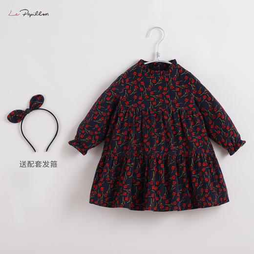 【马克珍妮 法式系列】新款秋装 女童红花纯棉连衣裙213160 商品图0