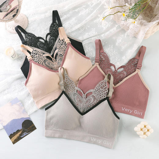 【夏日美背杀】加肥版蝴蝶刺绣性感无钢圈吊带式裹胸聚拢瑜伽运动背心女内衣 商品图2