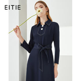 EITIE爱特爱秋季新款时尚翻领气质收腰显瘦A字通勤百搭连衣裙C2107850
