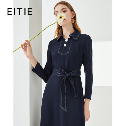 EITIE爱特爱秋季新款时尚翻领气质收腰显瘦A字通勤百搭连衣裙C2107850 商品图0