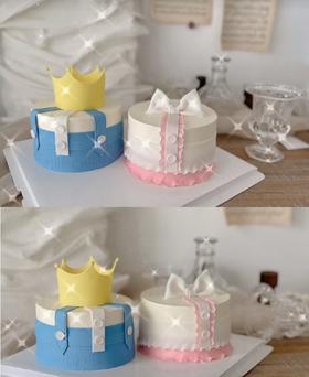 龙凤胎宝贝翻糖手作主题蛋糕：加高五寸或六寸两枚
