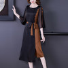 AHM- as7716 连衣裙女2021夏季新款拼色复古气质阔太太妈妈装开叉长裙 商品缩略图0
