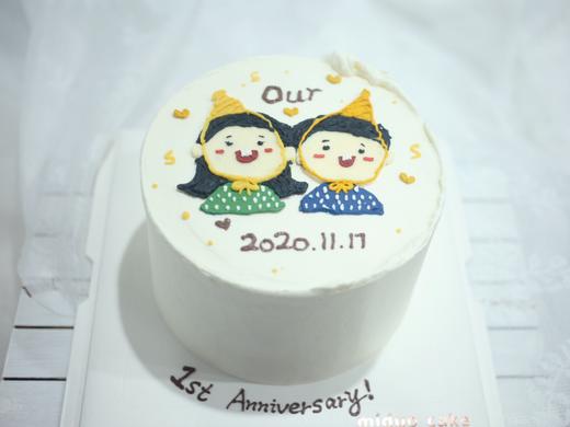 卡通主题款 男孩女孩手绘 双胞胎 情侣 蛋糕 商品图0