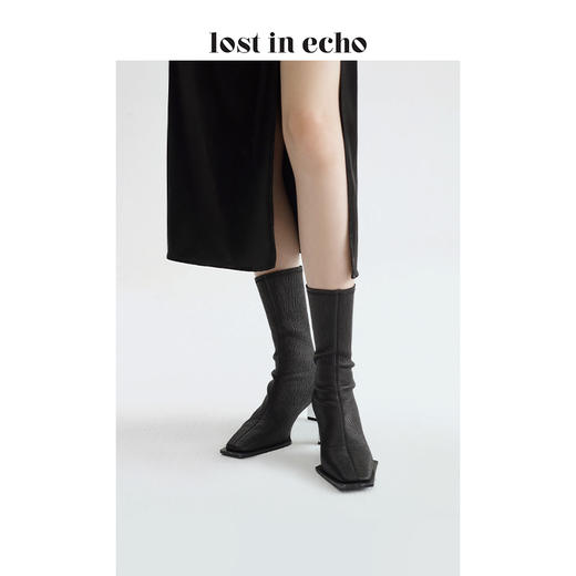 lost in echo X JACQUES WEI 联名款小方头几何沿条弹力短靴 商品图0