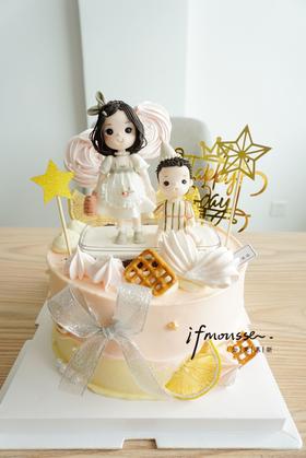 【翻糖定制】小盆友手拉手 水果奶油蛋糕＋翻糖