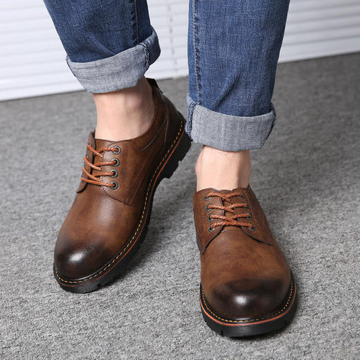 【服饰鞋包】休闲皮鞋男工装鞋英伦复古马丁靴男低帮潮流系带厚底韩版大头鞋子 商品图2
