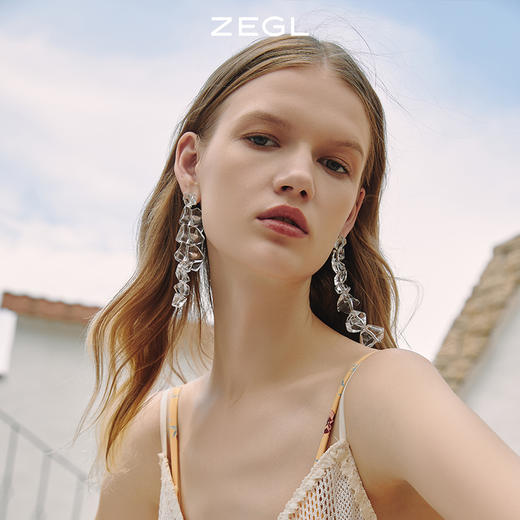 ZEGL透明不规则耳环女夏小众设计感耳钉个性不对称时尚网红耳饰品 商品图3