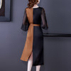 AHM- as7716 连衣裙女2021夏季新款拼色复古气质阔太太妈妈装开叉长裙 商品缩略图3