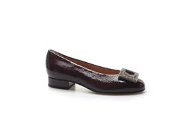 豪麟名鞋奥莱进口迪嘉女鞋皮鞋牛移膜革V200P酒红色  原价3660元