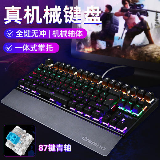 【机械键盘】K28真机械键盘青轴USB有线RGB发光台式87键电竞游戏键盘 商品图0