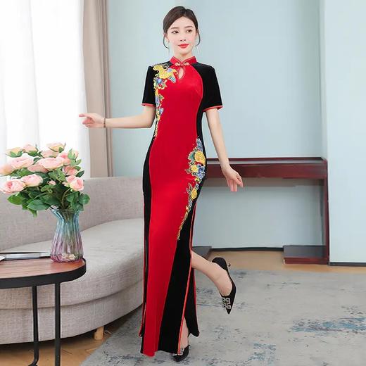 HT5510时尚长款短袖醋酸缎旗袍裙 商品图2