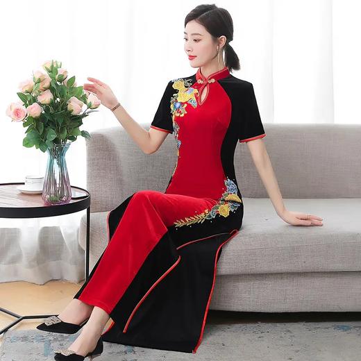 HT5510时尚长款短袖醋酸缎旗袍裙 商品图1