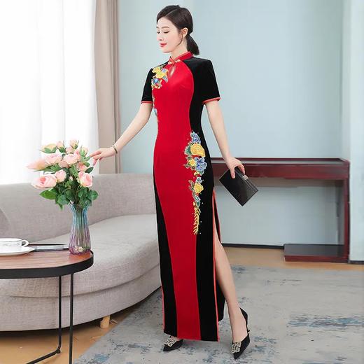 HT5510时尚长款短袖醋酸缎旗袍裙 商品图4